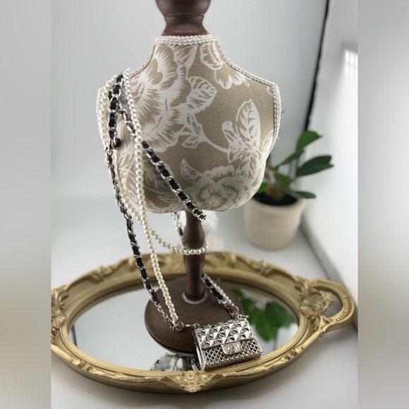 Silver Mini Crossbody Bag with Pearl & Chain Strap ✨ - Picture 13 of 17